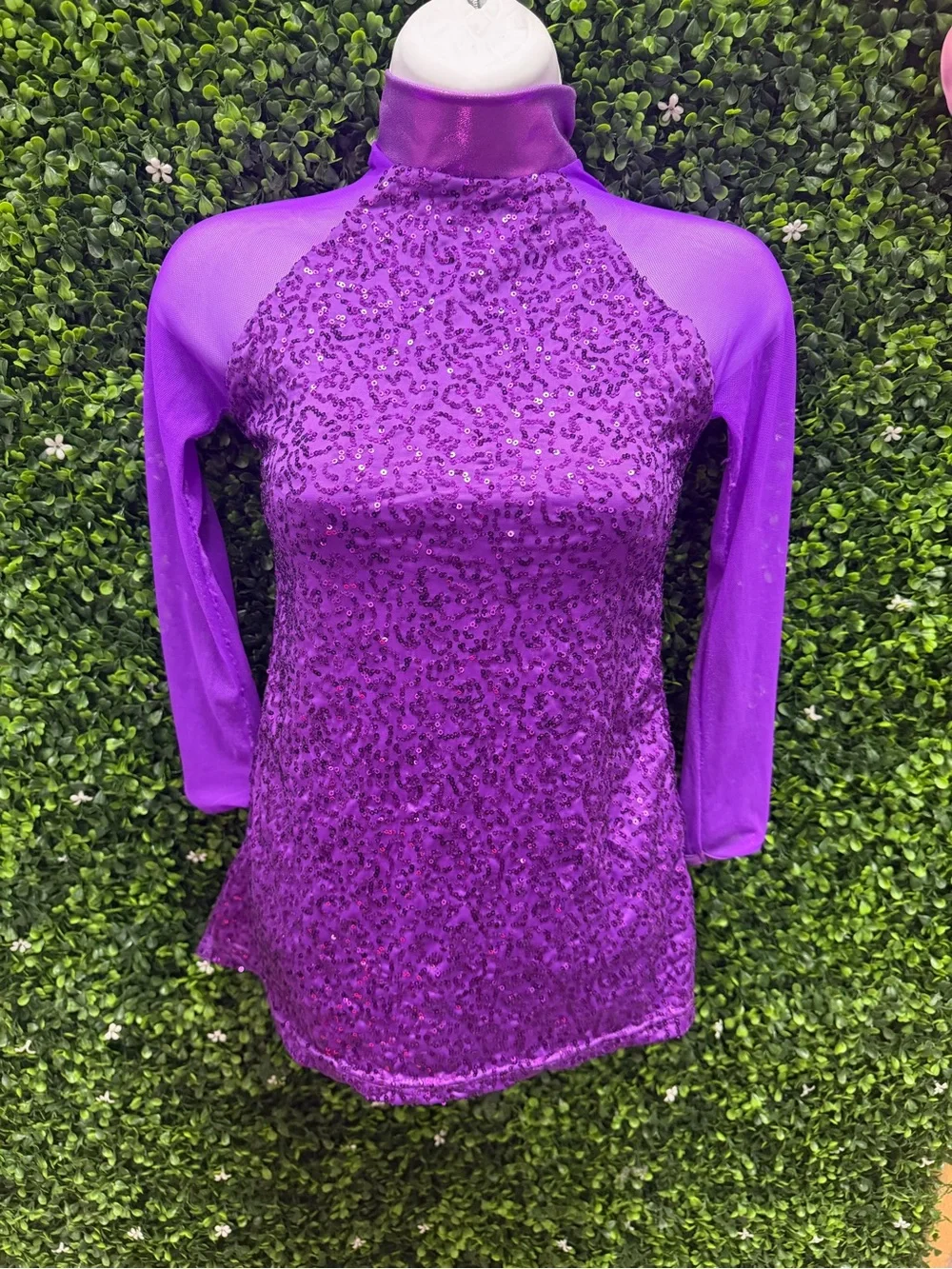 balera Purple Sequin Mock Neck Dance Dress